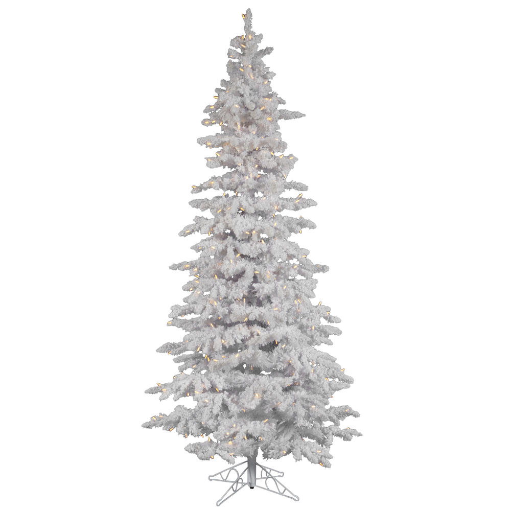 Vickerman 6.5' Flocked White Slim Tree with 300 LED Warm White Italian Lights