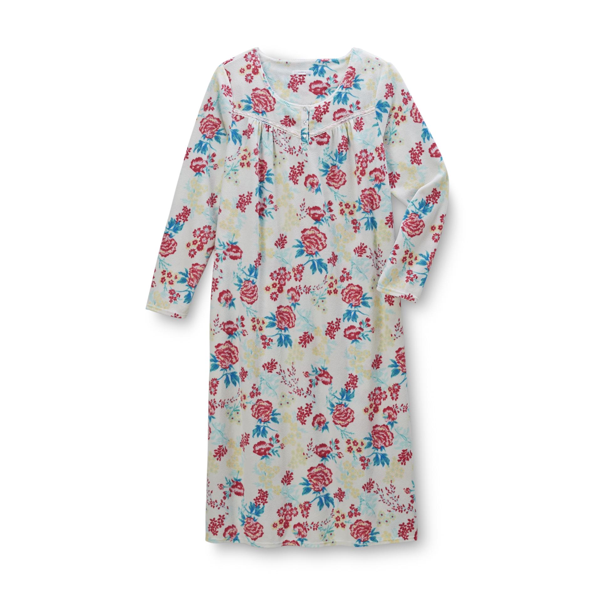 Pink K Women's Fleece Nightgown - Floral