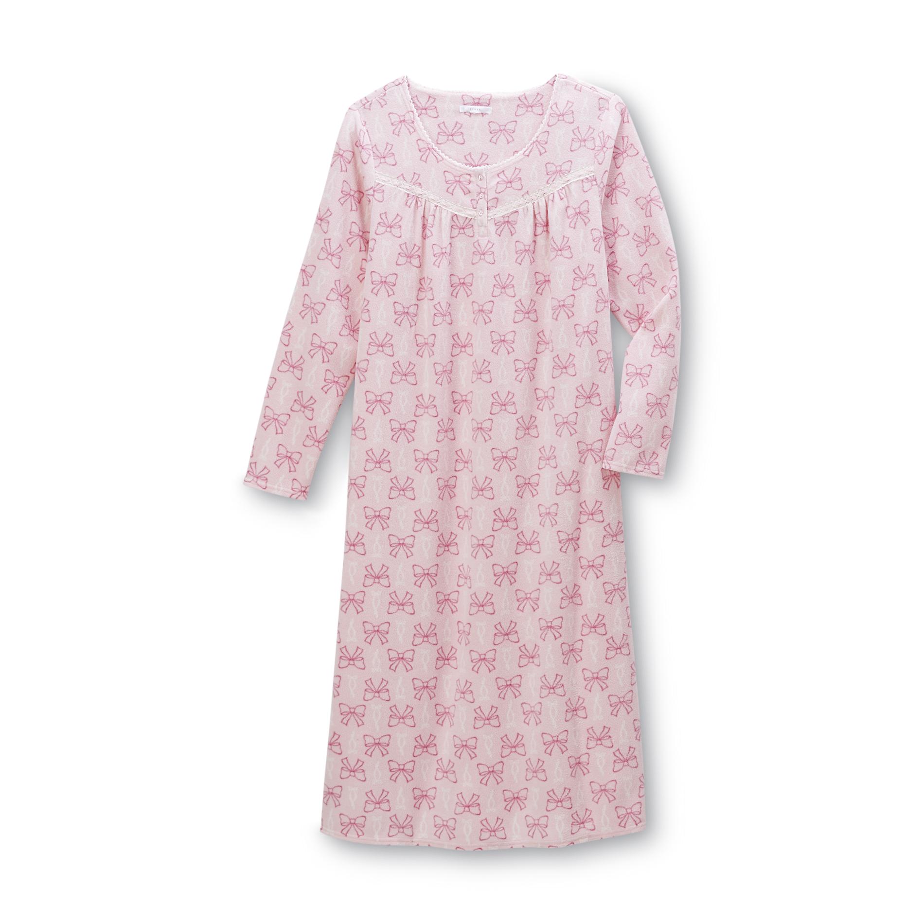 Pink K Women's Fleece Nightgown - Bows