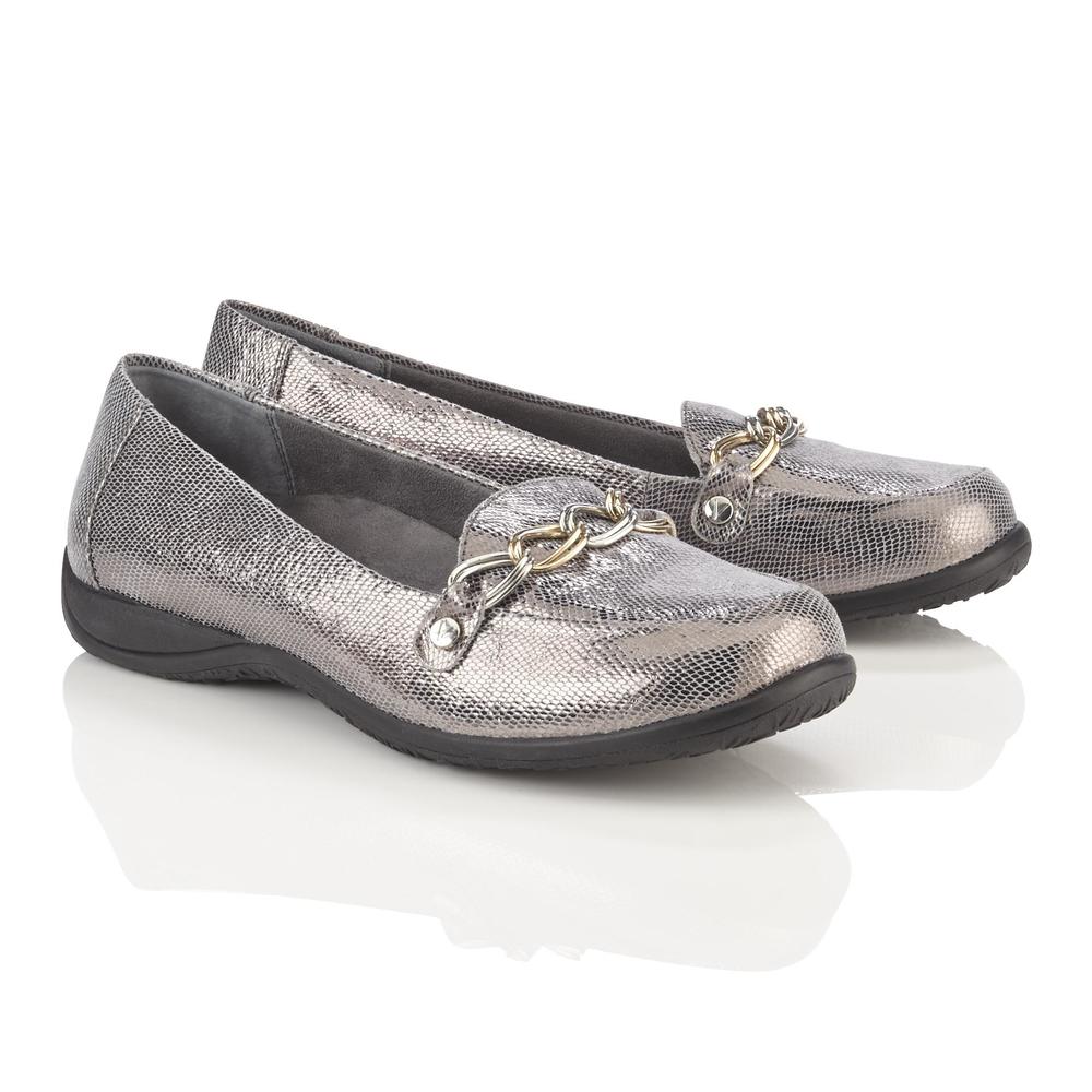 Vionic Women's Alda Silvertone Embossed Comfort Loafer &#8211; Wide Width Available