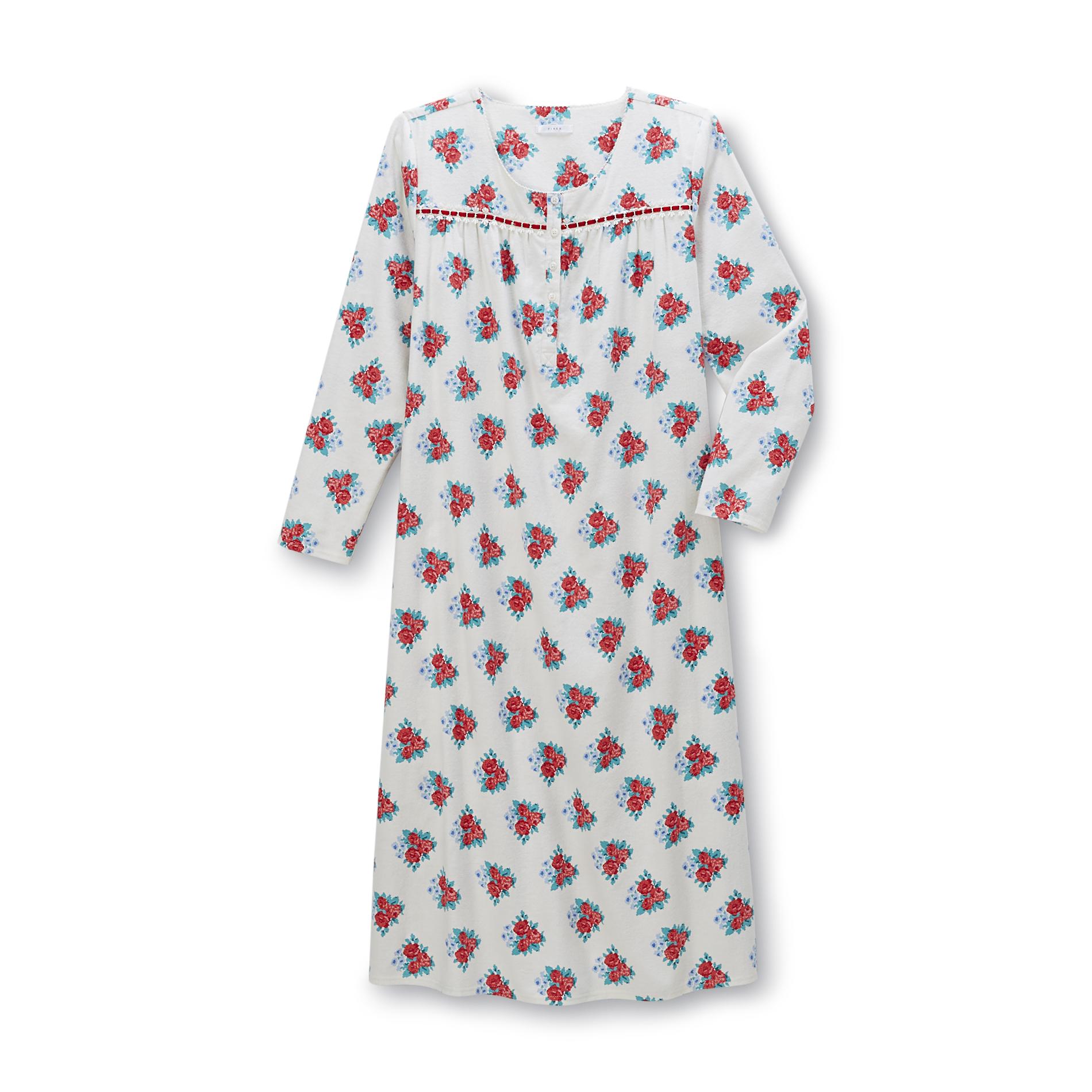 Pink K Women's Flannel Nightgown - Floral