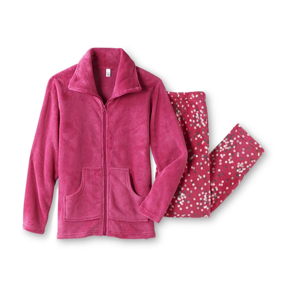 Pink K Women's Plush Lounge Jacket & Pajama Pants - Polka Dot