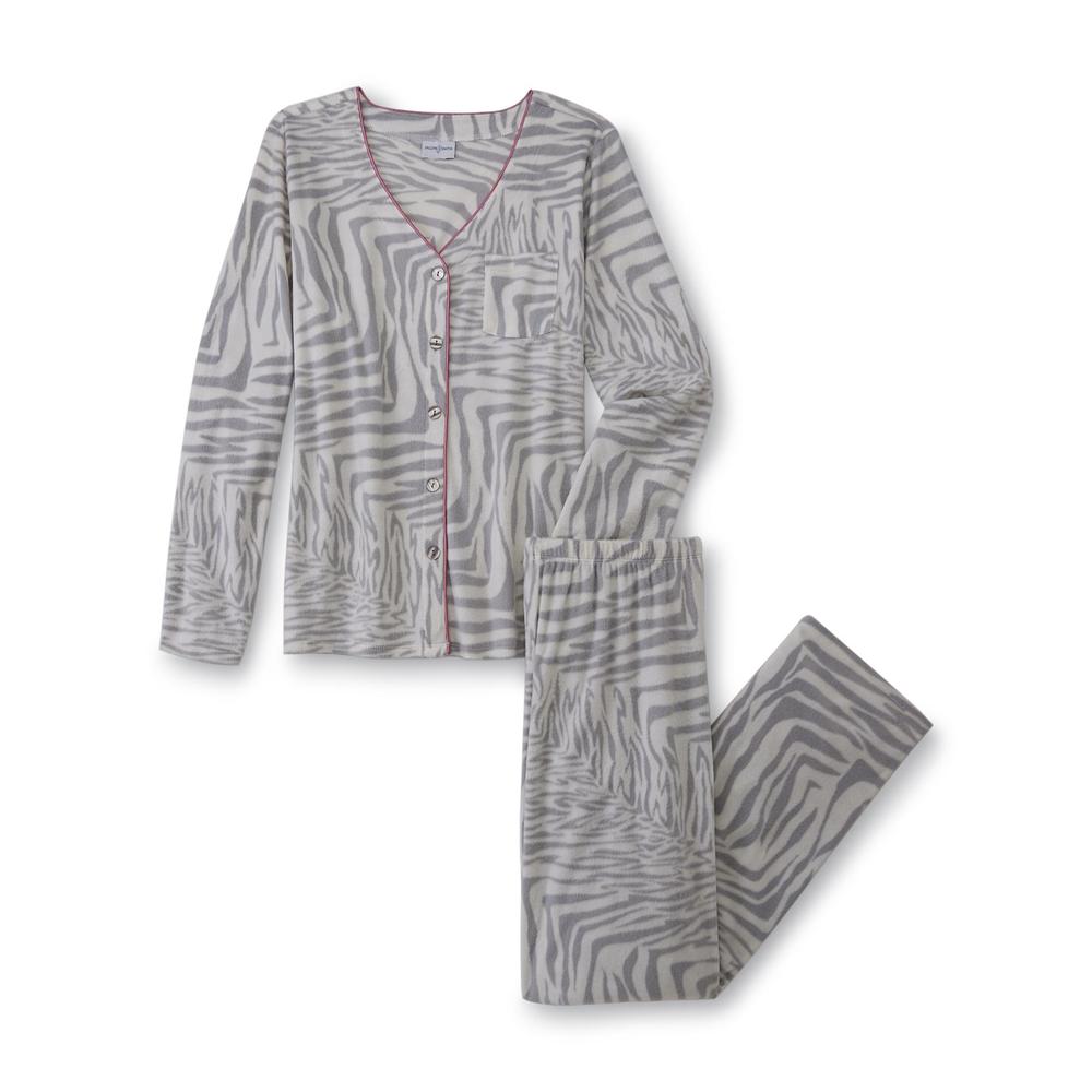 Jaclyn Smith Women's Microfleece Pajama Top & Pants - Zebra