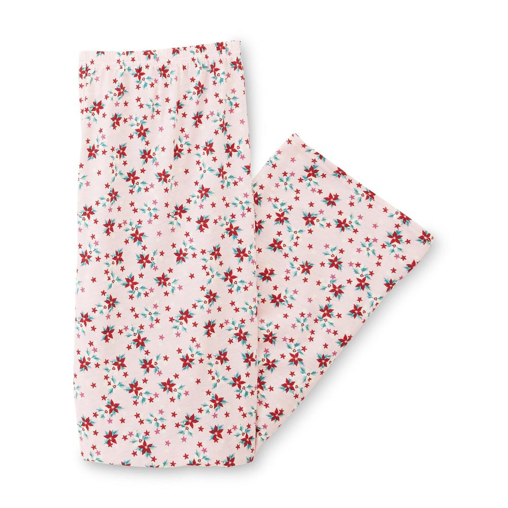 Pink K Women's Christmas Pajama Top & Pants - Poinsettias
