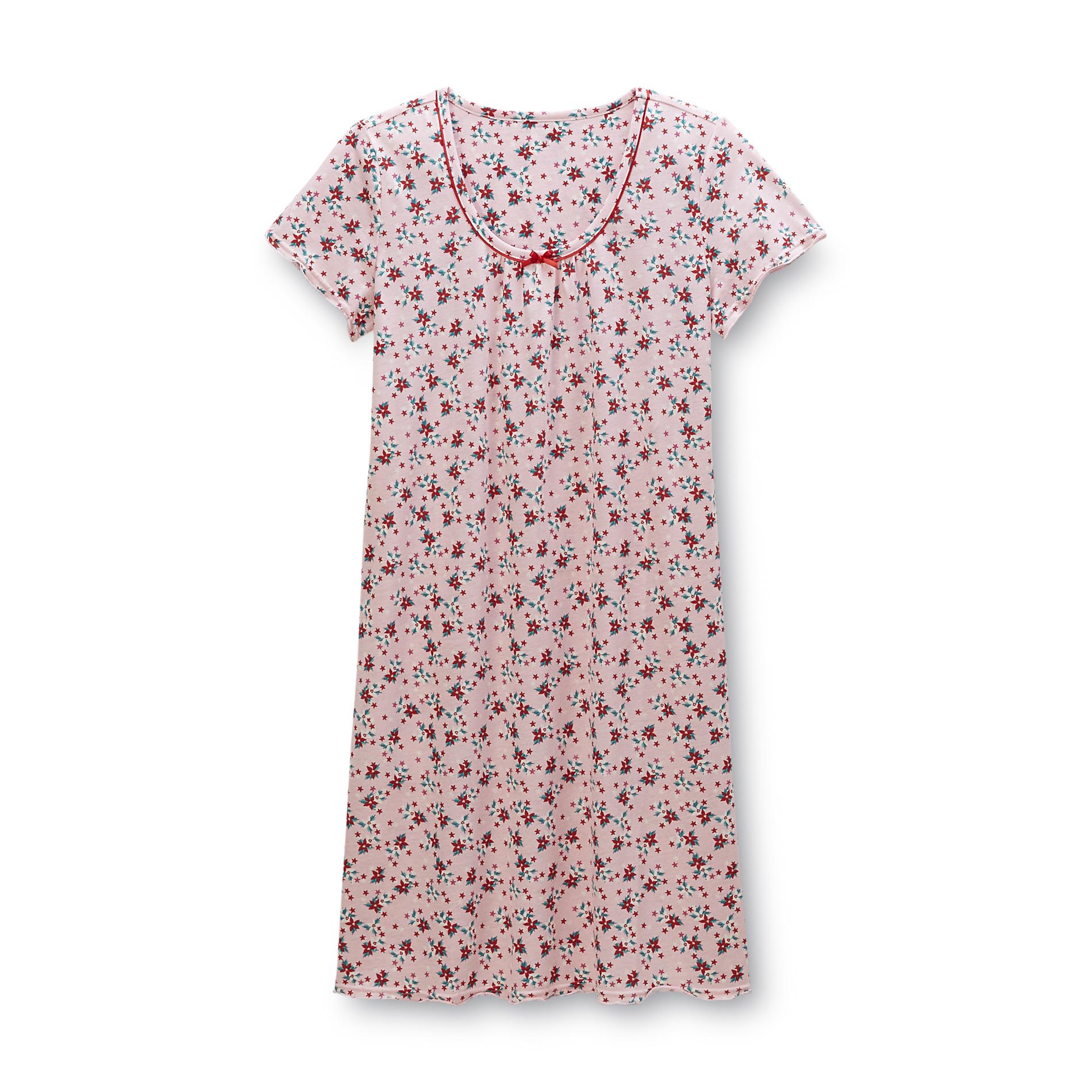 Pink K Women's Short-Sleeve Nightgown - Holiday Print