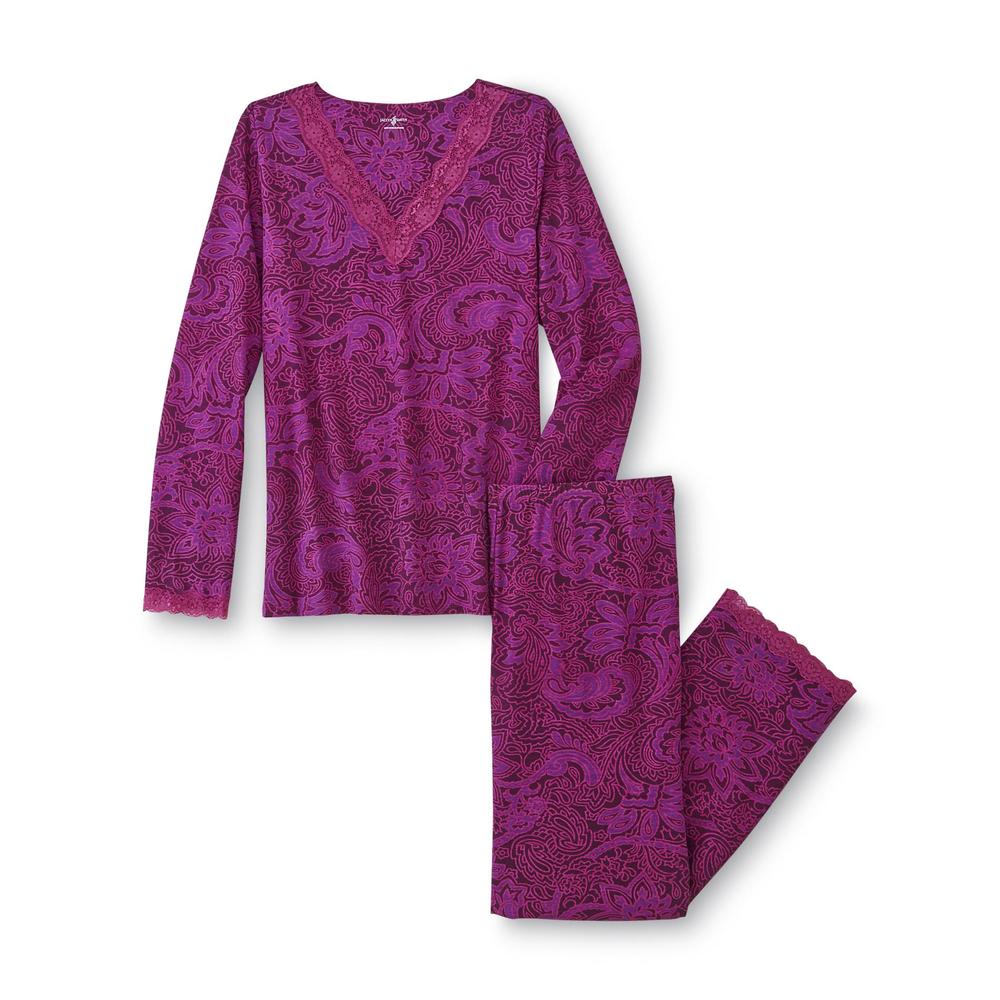 Jaclyn Smith Women's Lace-Trim Pajama Top & Pants - Paisley
