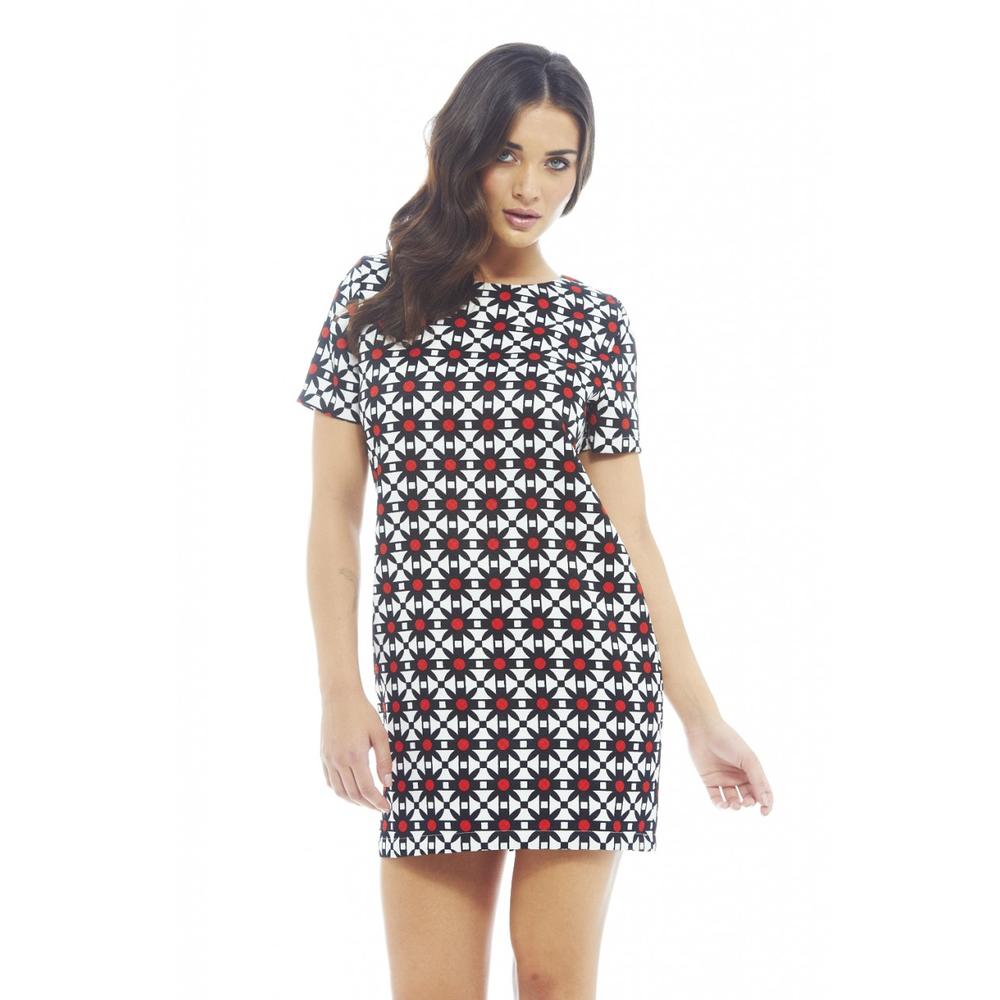 AX Paris Women's Monochrome Daisy Printed Smock Red Dress - Online Exclusive