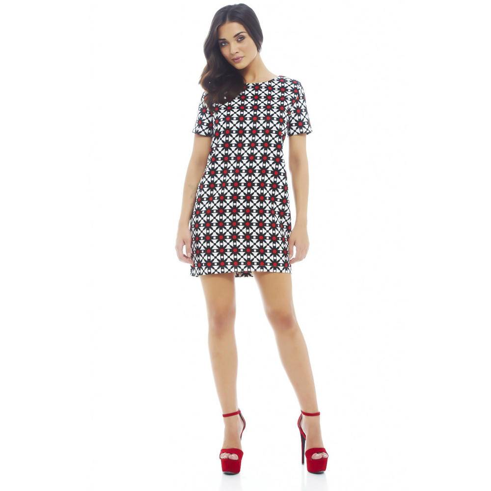 AX Paris Women's Monochrome Daisy Printed Smock Red Dress - Online Exclusive
