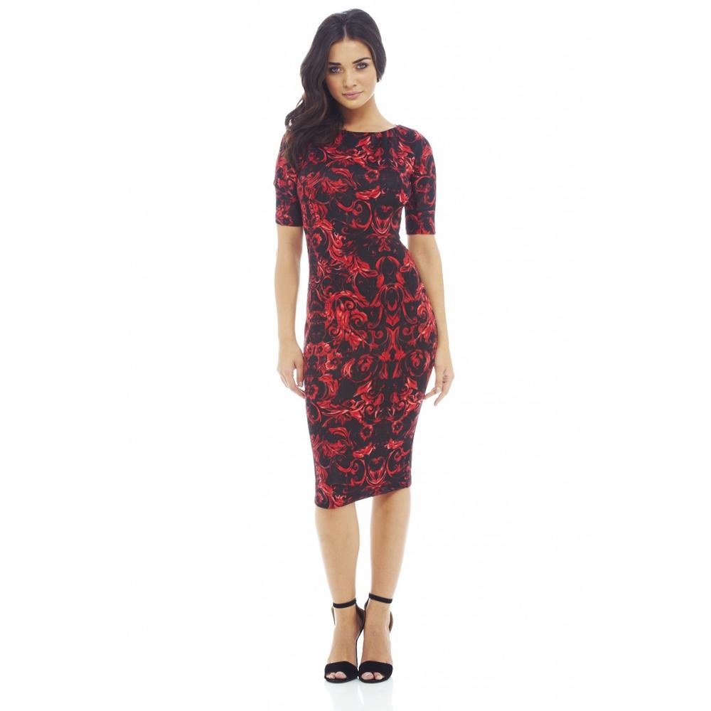 AX Paris Women's Colorful Printed Three Quarter Sleeve Red Dress - Online Exclusive