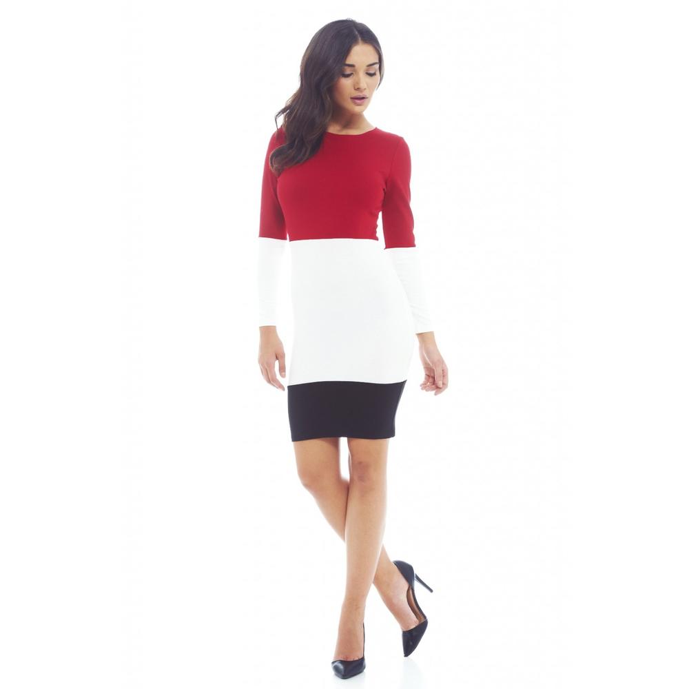 AX Paris Women's Long Sleeve Color Block Bodycon Red Dress - Online Exclusive