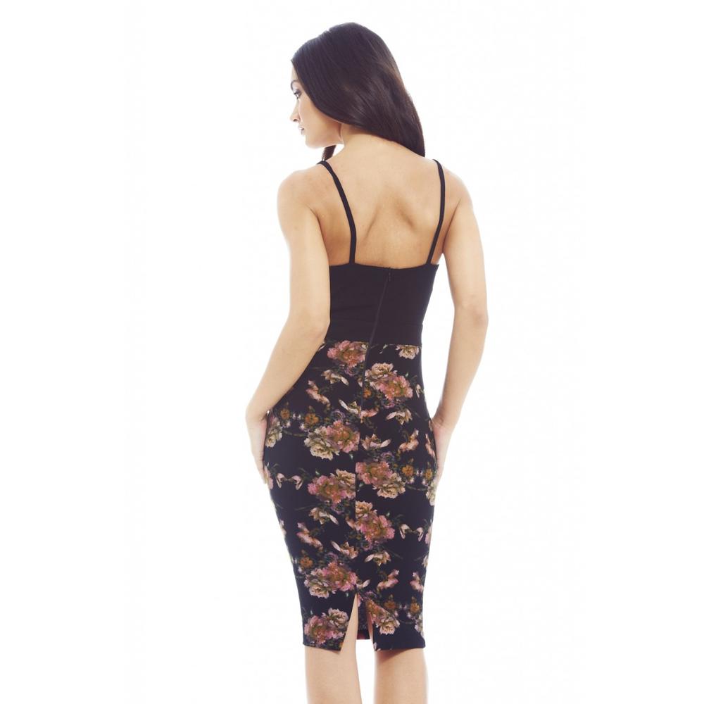 AX Paris Women's Floral Skirt Contrast String Strap Bodycon Black  Dress - Online Exclusive