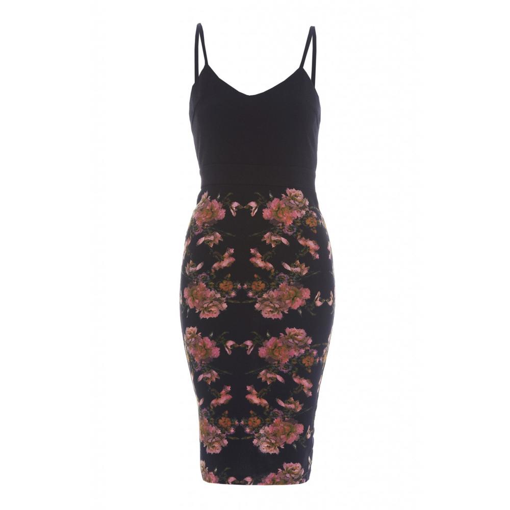 AX Paris Women's Floral Skirt Contrast String Strap Bodycon Black  Dress - Online Exclusive