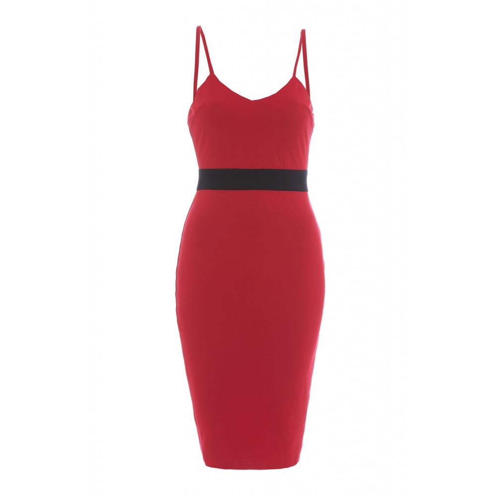AX Paris Women's Band Contrast Bodycon Red Dress - Online Exclusive
