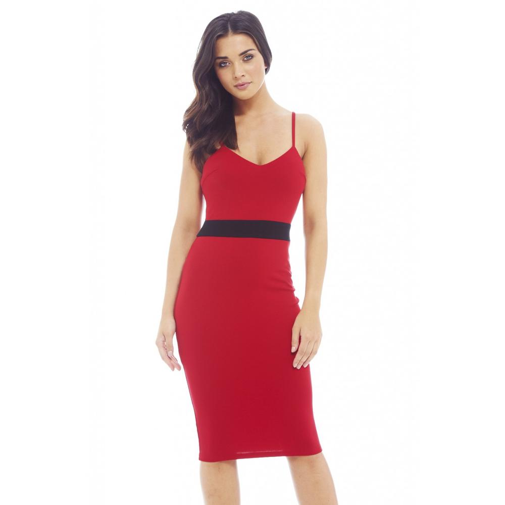 AX Paris Women's Band Contrast Bodycon Red Dress - Online Exclusive
