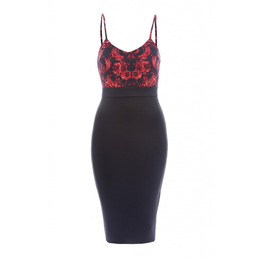 AX Paris Women's Strappy Printed top Bodycon Black Dress - Online Exclusive