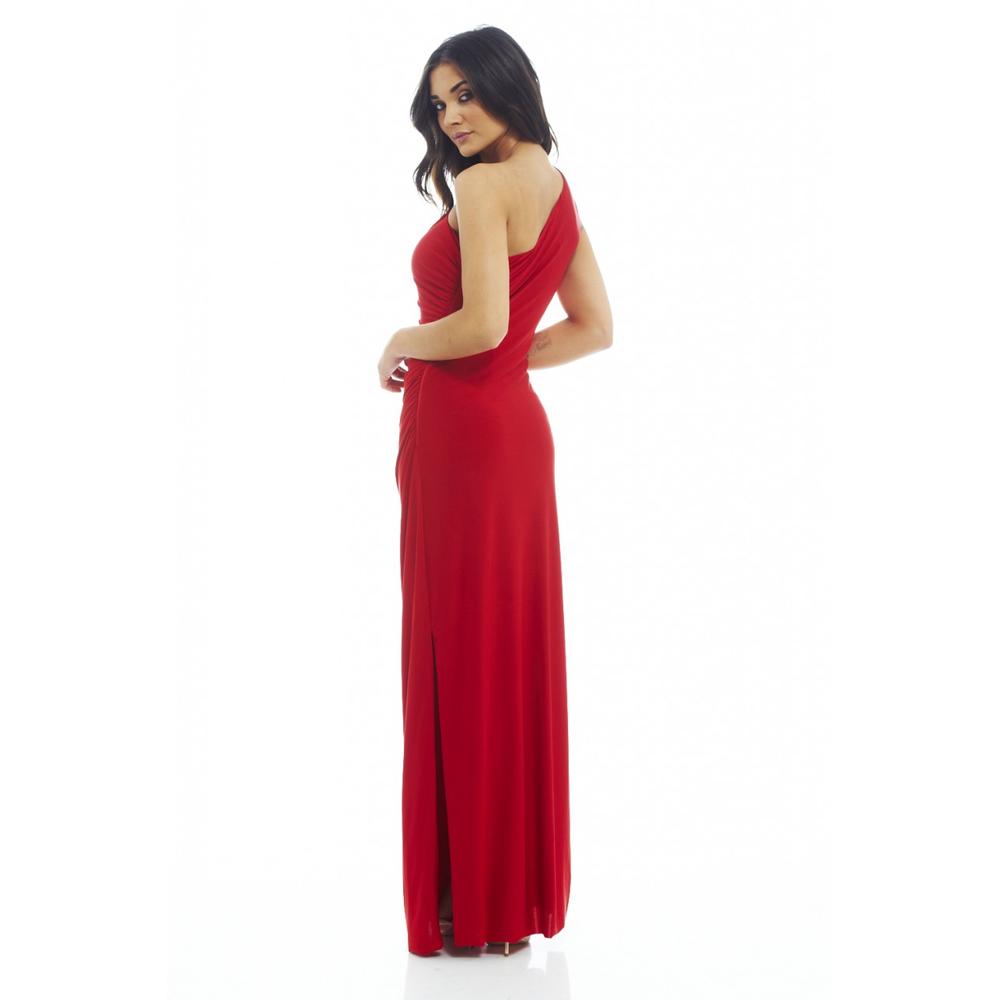 AX Paris Women's One Shoulder Leg Split Slinky Maxi Red Dress - Online Exclusive