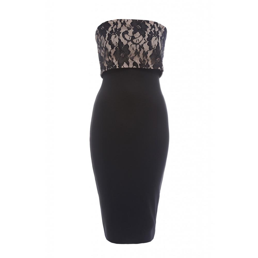 AX Paris Women's Bonded Lace Overlay Bodycon Black Dress - Online Exclusive