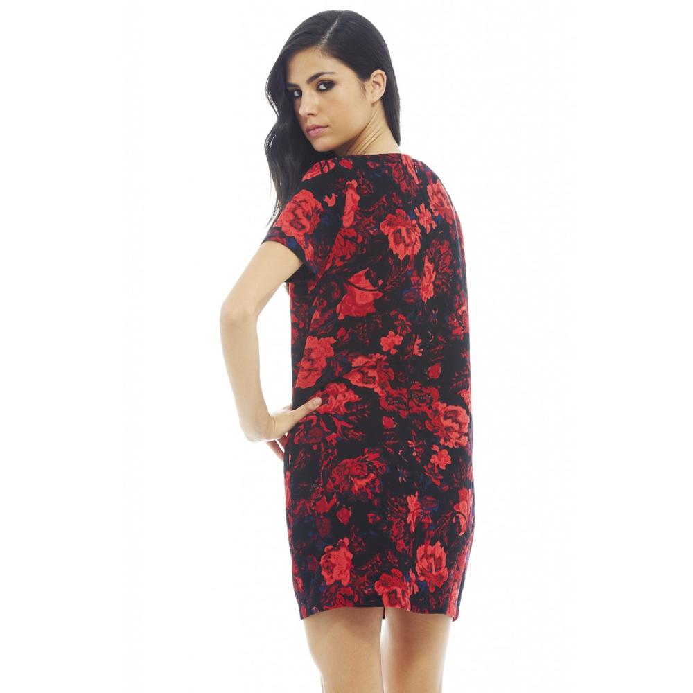 AX Paris Women's Rose Printed Smock Red Dress - Online Exclusive