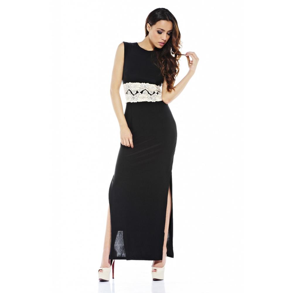 AX Paris Women's Contrast Lace Maxi Black Dress  - Online Exclusive