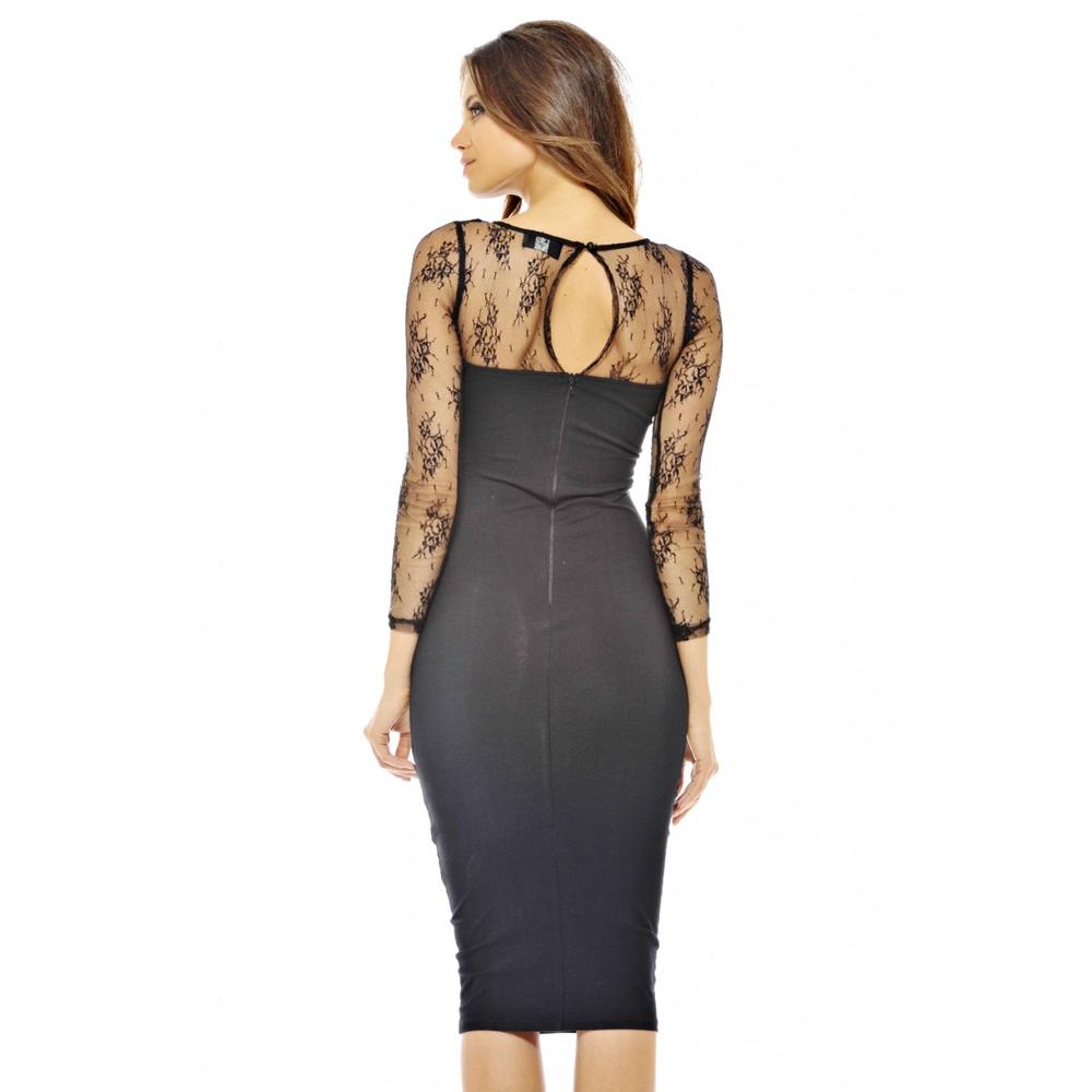 AX Paris Women's Lace Long Sleeve Bodycon Black Dress - Online Exclusive