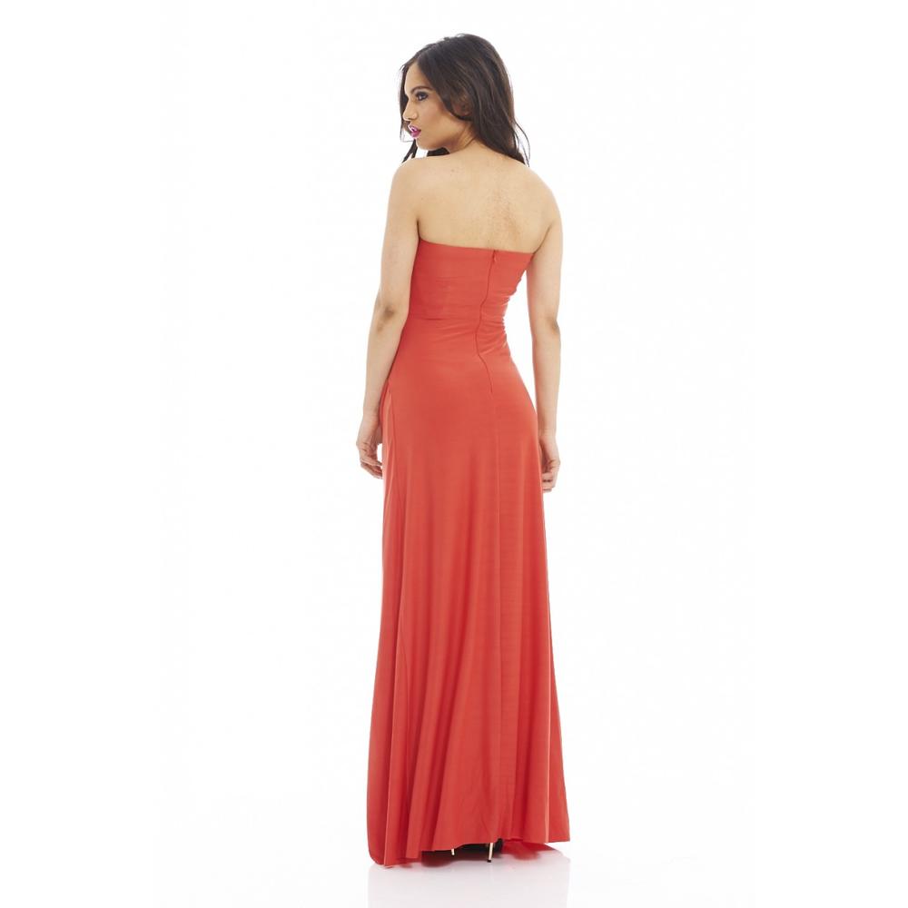 AX Paris Women's Jewelled Edged Coral Strapless Maxi Dress - Online Exclusive