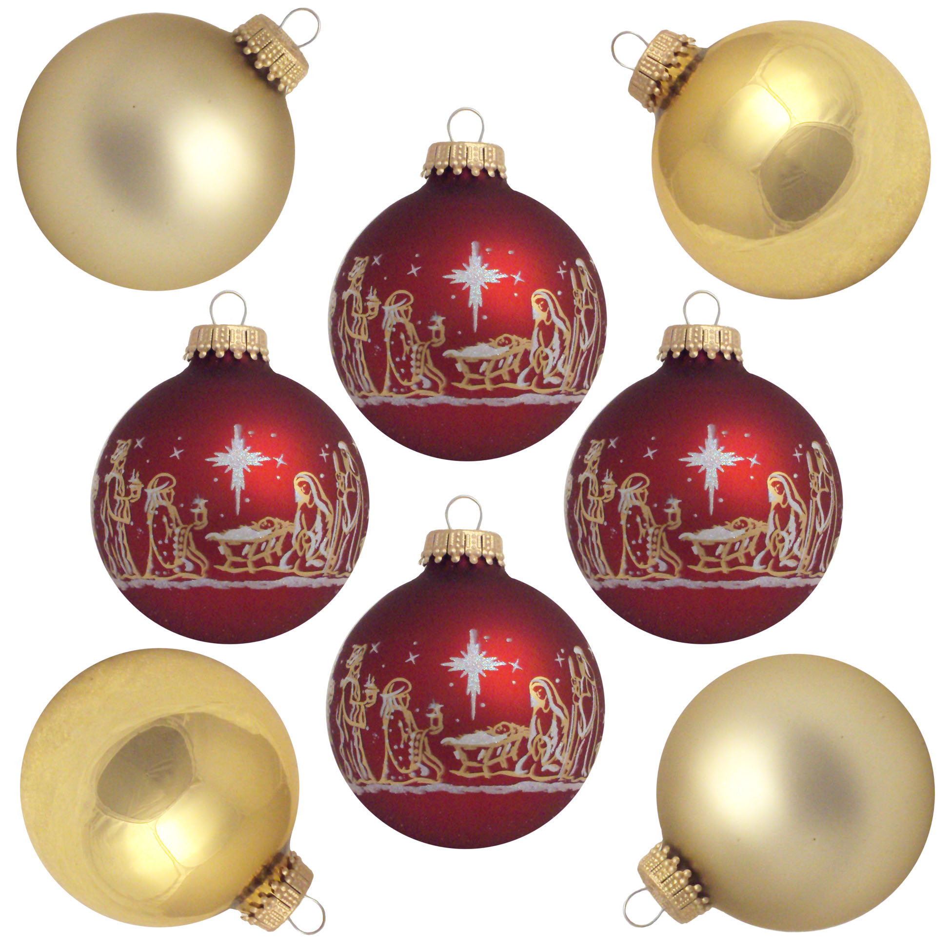 Christmas by Krebs Glass Christmas Ornaments- 8 ct. Gold and Silver Nativity Scene