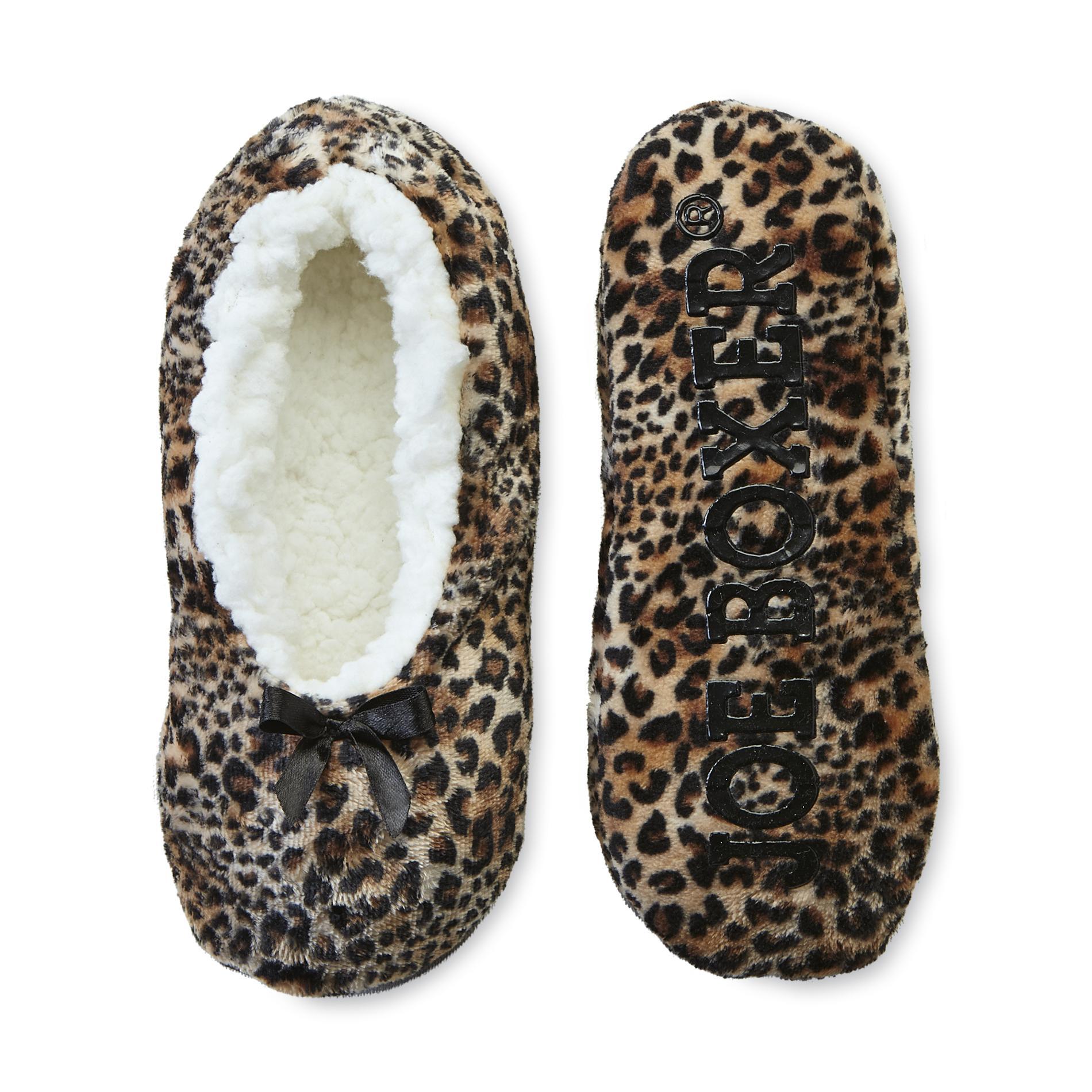 Joe Boxer Women's Fleece Gripper Slippers - Cheetah Print
