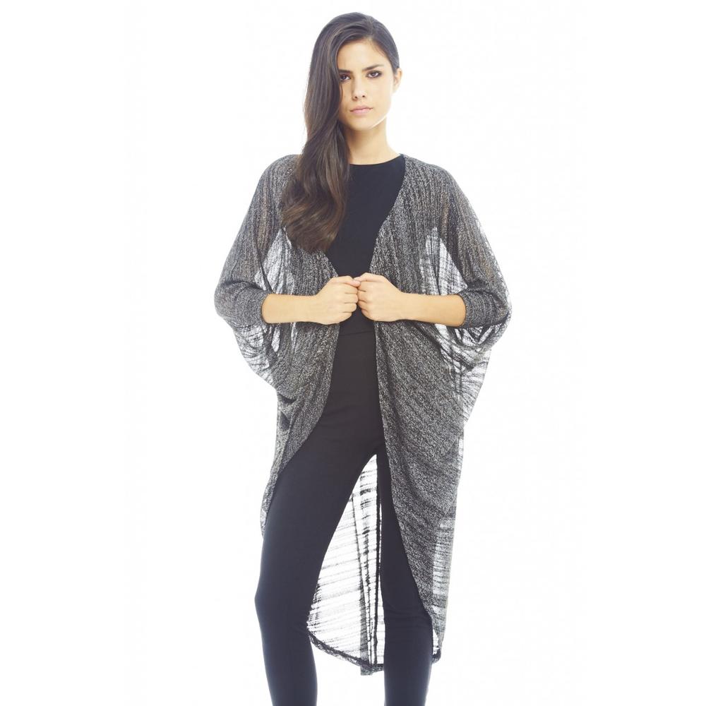 AX Paris Women's Metallic Thread Knitted Chocolate Kimono - Online Exclusive
