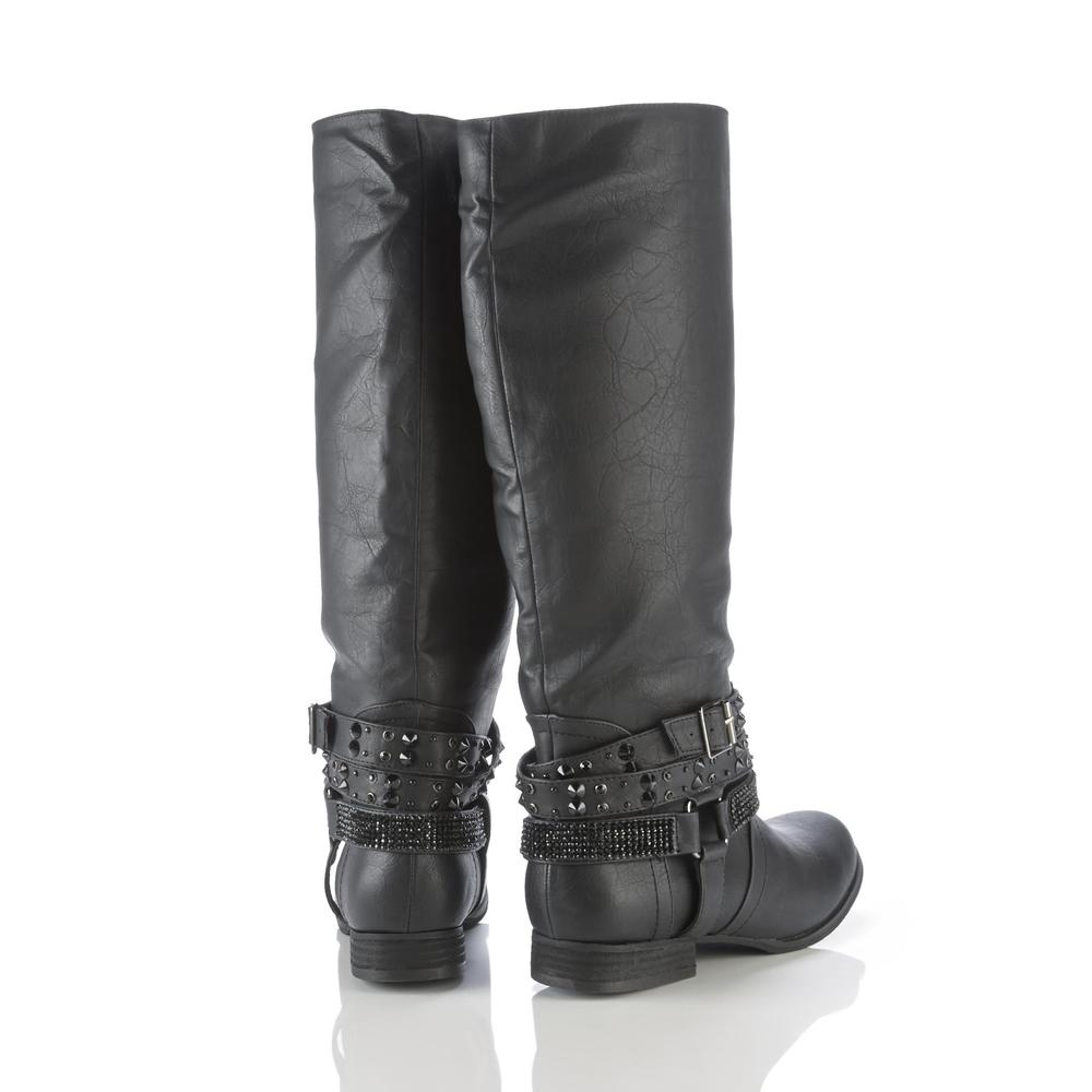 Not Rated Women's Love Stoned Black Knee-High Embellished Riding Boot