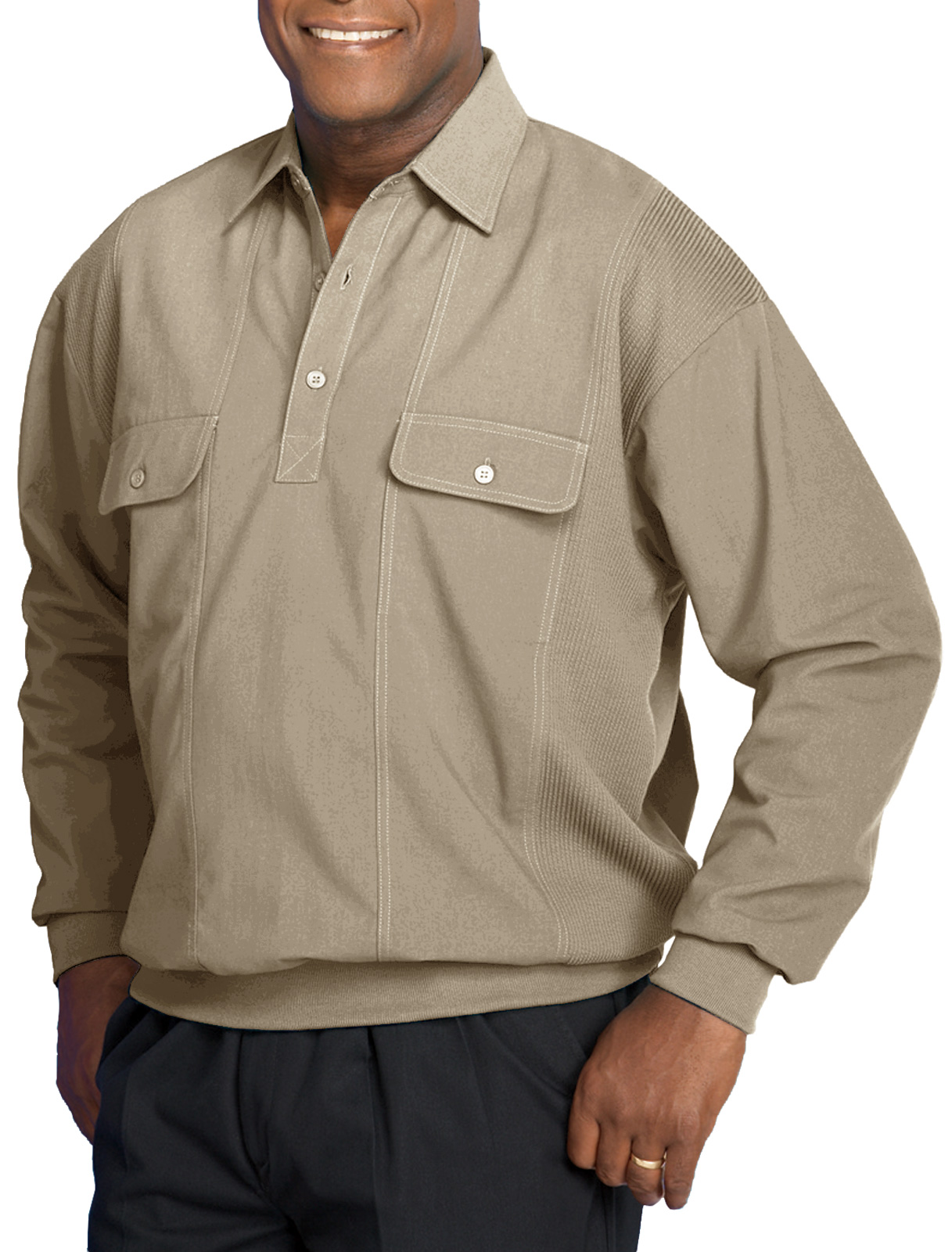Harbor Bay Men's Big and Tall Mesh Panel Banded-Bottom Shirt