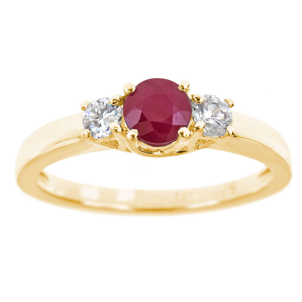 New York City Diamond District 14k yellow gold 5mm round ruby and 1/4 cttw diamond ring