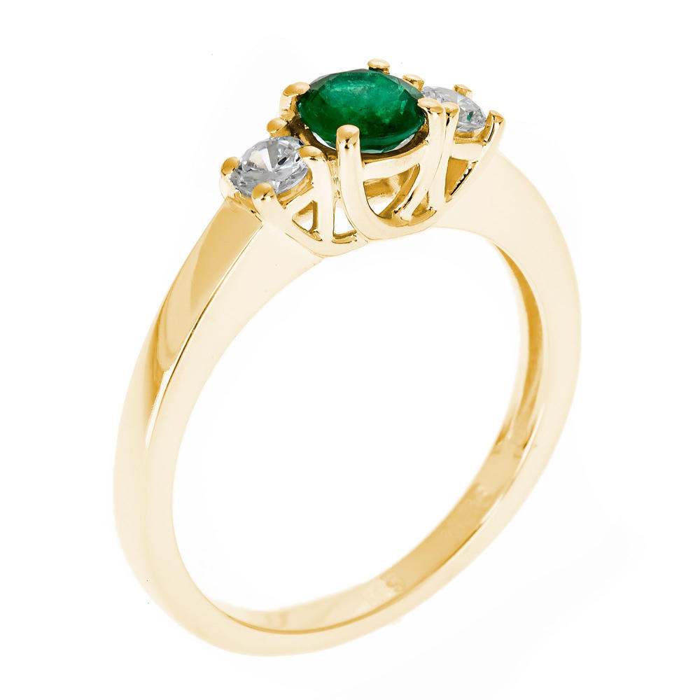 New York City Diamond District 14k yellow gold 5mm round emerald and 1/4 cttw diamond ring