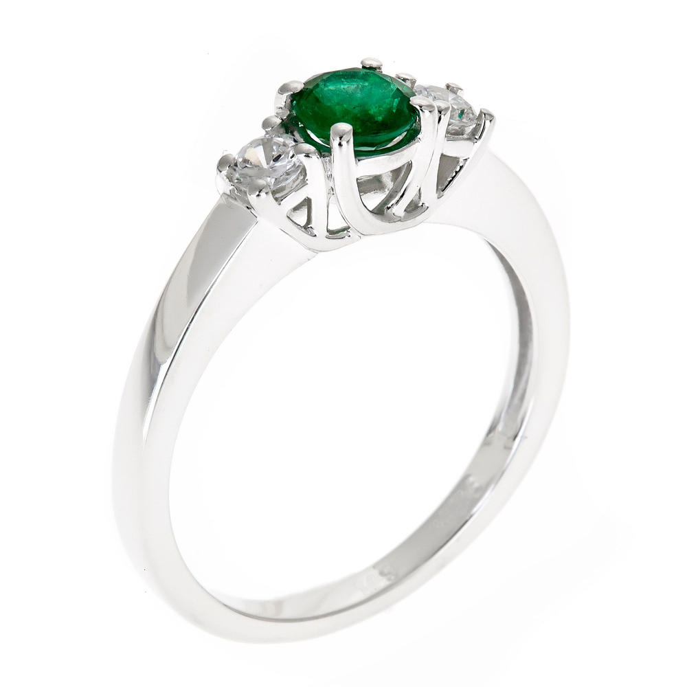 New York City Diamond District 14k white gold 5mm round emerald and 1/4 cttw diamond ring