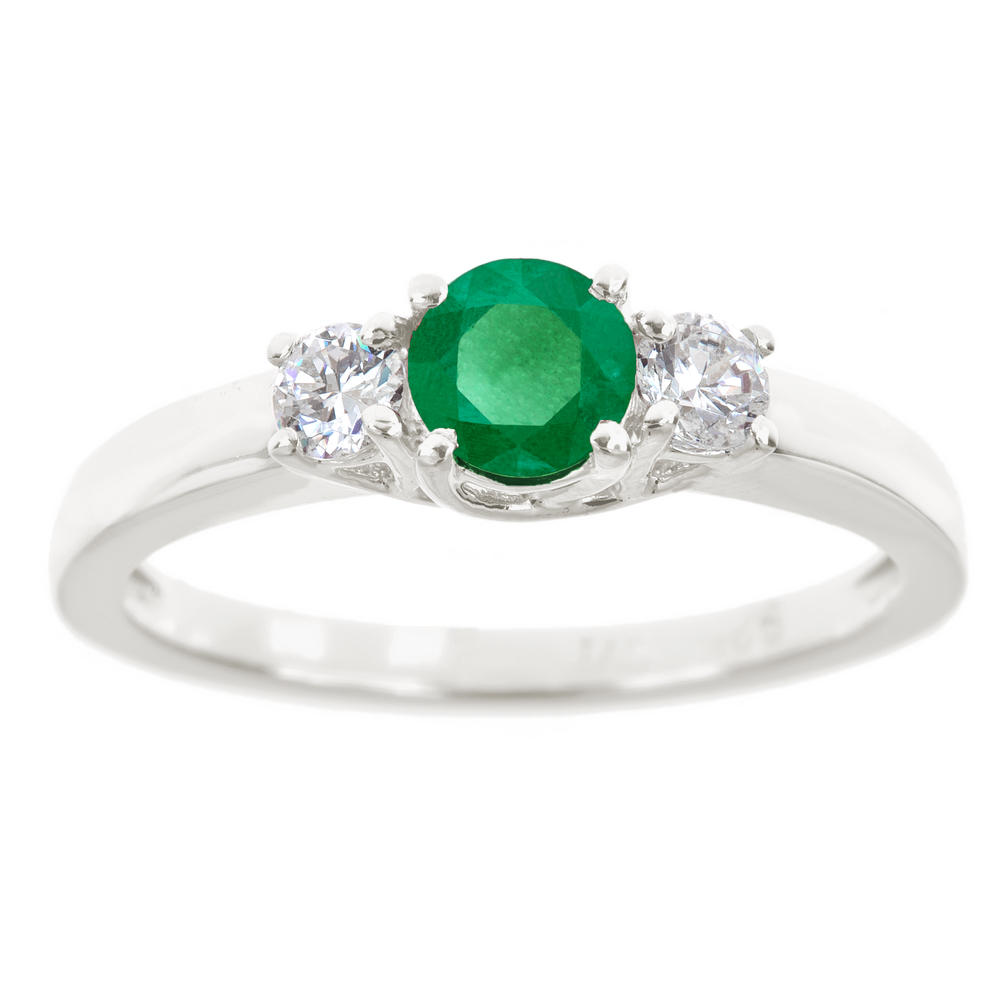 New York City Diamond District 14k white gold 5mm round emerald and 1/4 cttw diamond ring