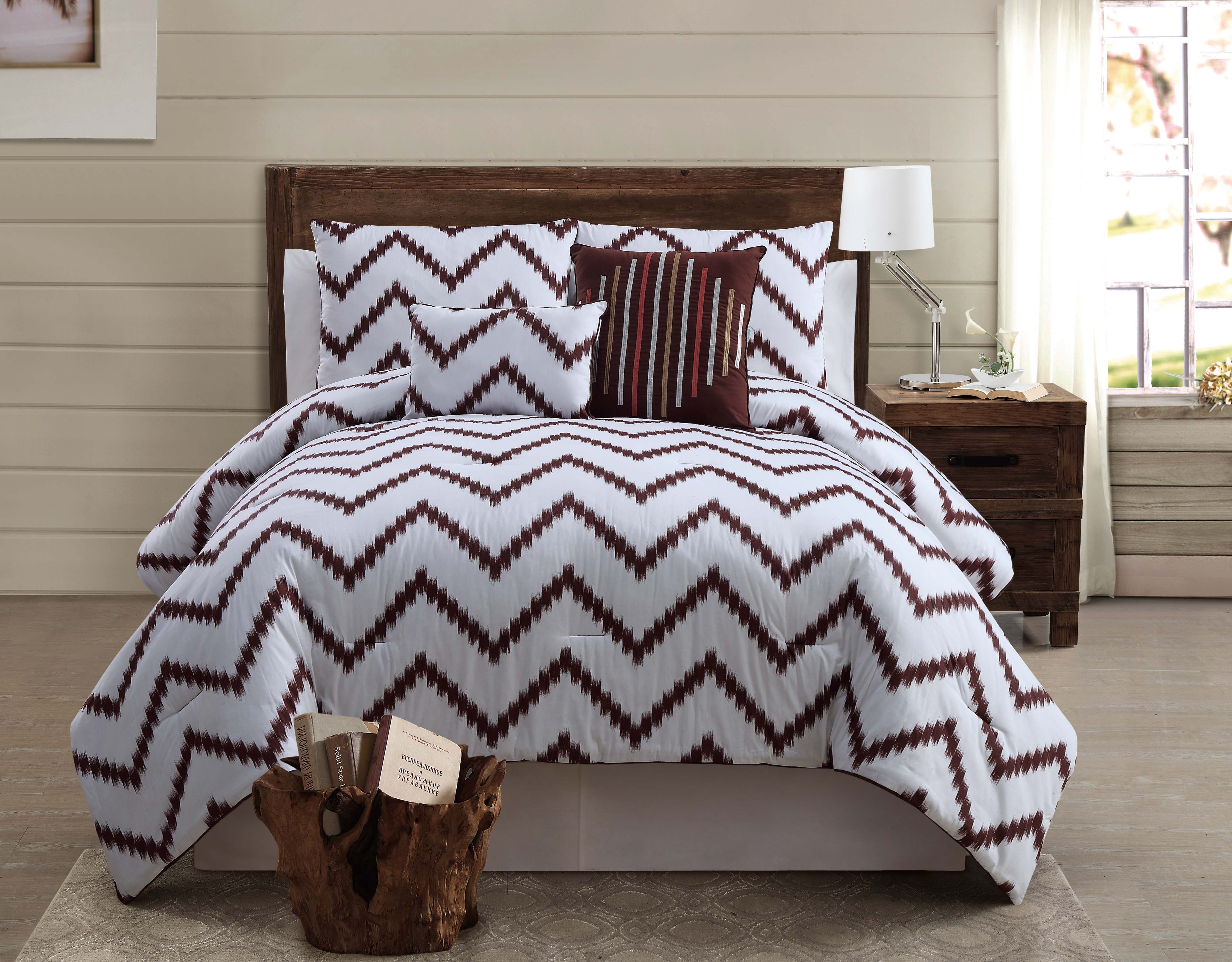Zigfield 5 Piece 100% Cotton Comforter Set &#8211; Brown