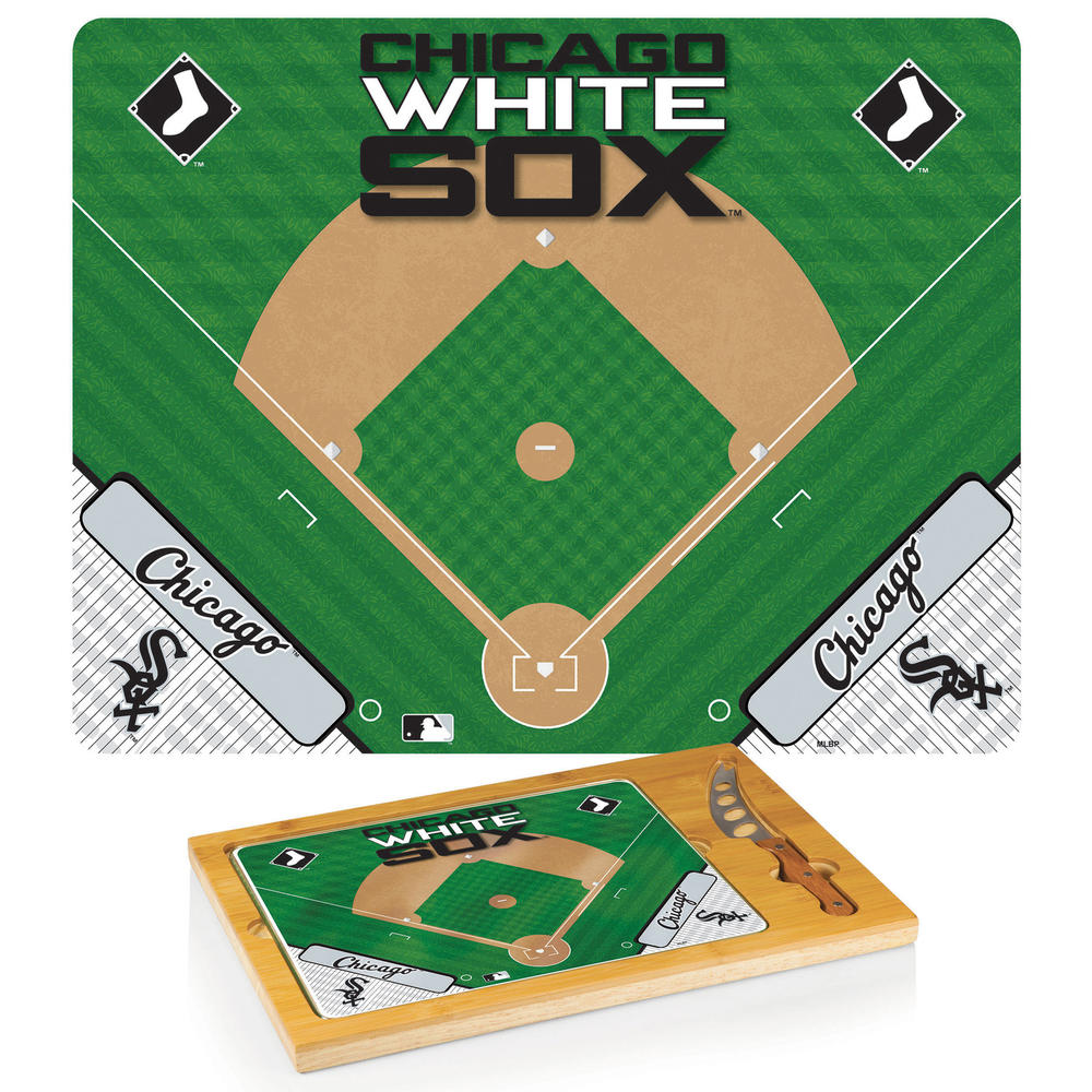 Picnic Time Chicago White Sox Icon Glass Top Cutting Board & Knife Set