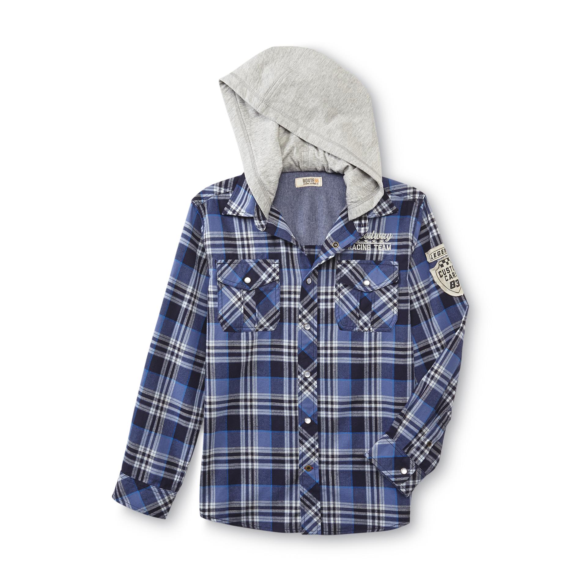 Route 66 Boy's Hooded Western Shirt - Plaid