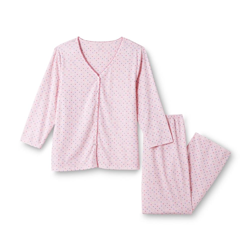 Pink K Women's Plus Pajama Shirt & Pants - Polka Dot