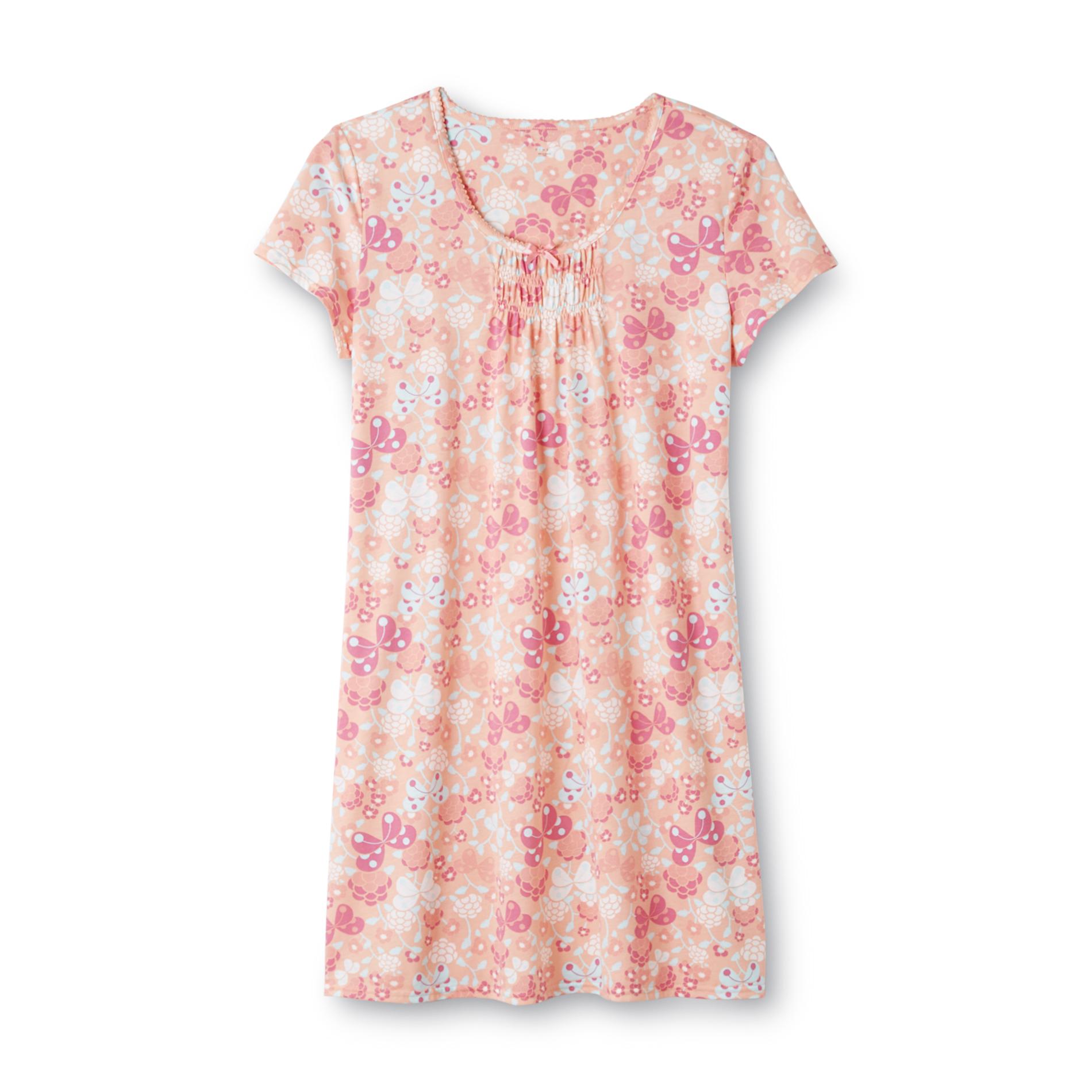 Pink K Women's Plus Short-Sleeve Nightgown - Floral