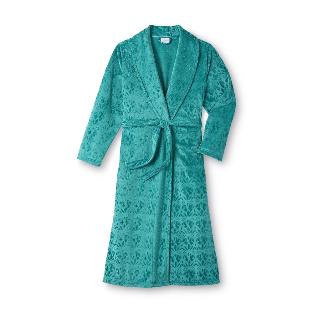 Jaclyn Smith Women's Fleece Bathrobe - Embossed Damask Pattern