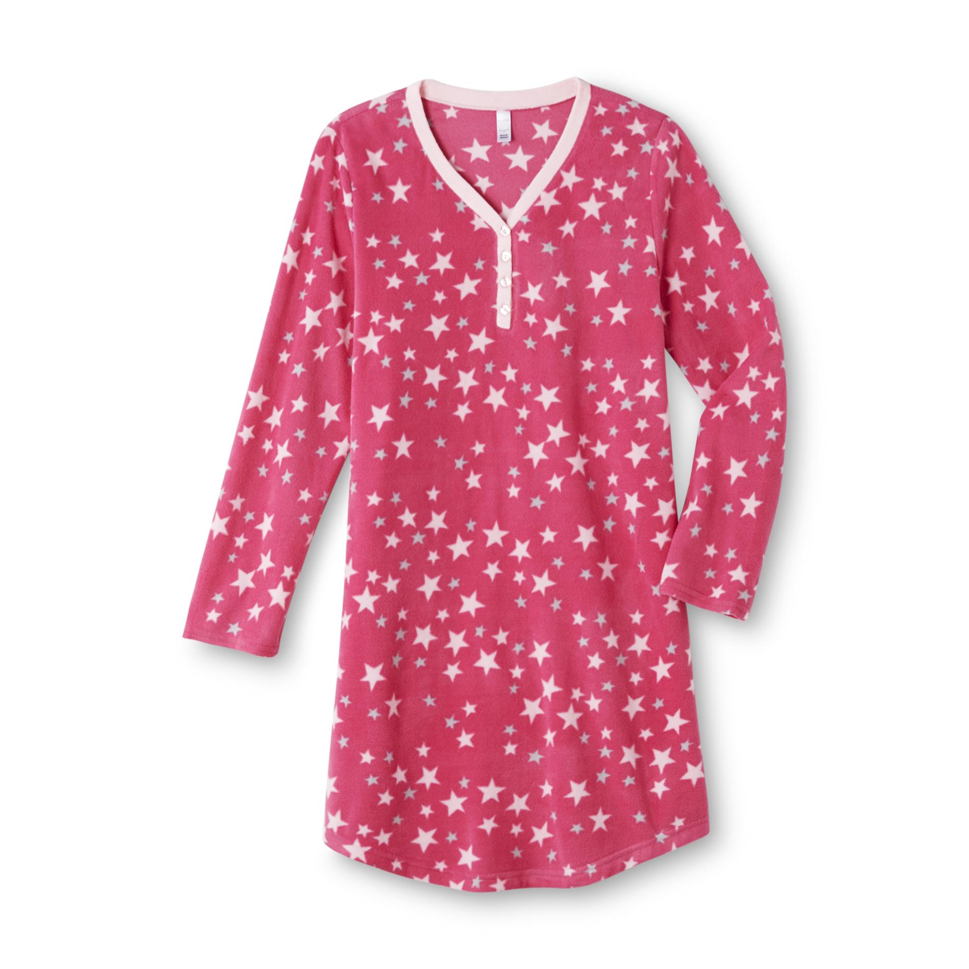 Pink K Women's Fleece Nightgown - Star Print