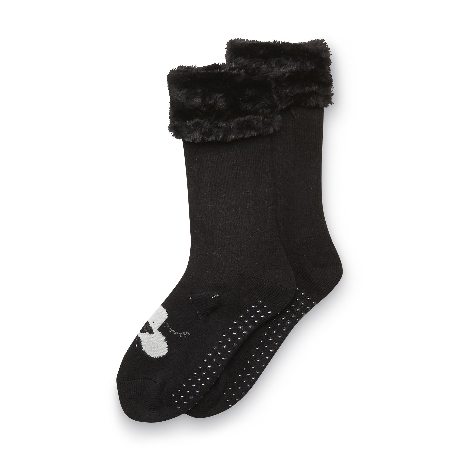 Joe Boxer Women's Faux Fur Cuff Slipper Sock - Dog