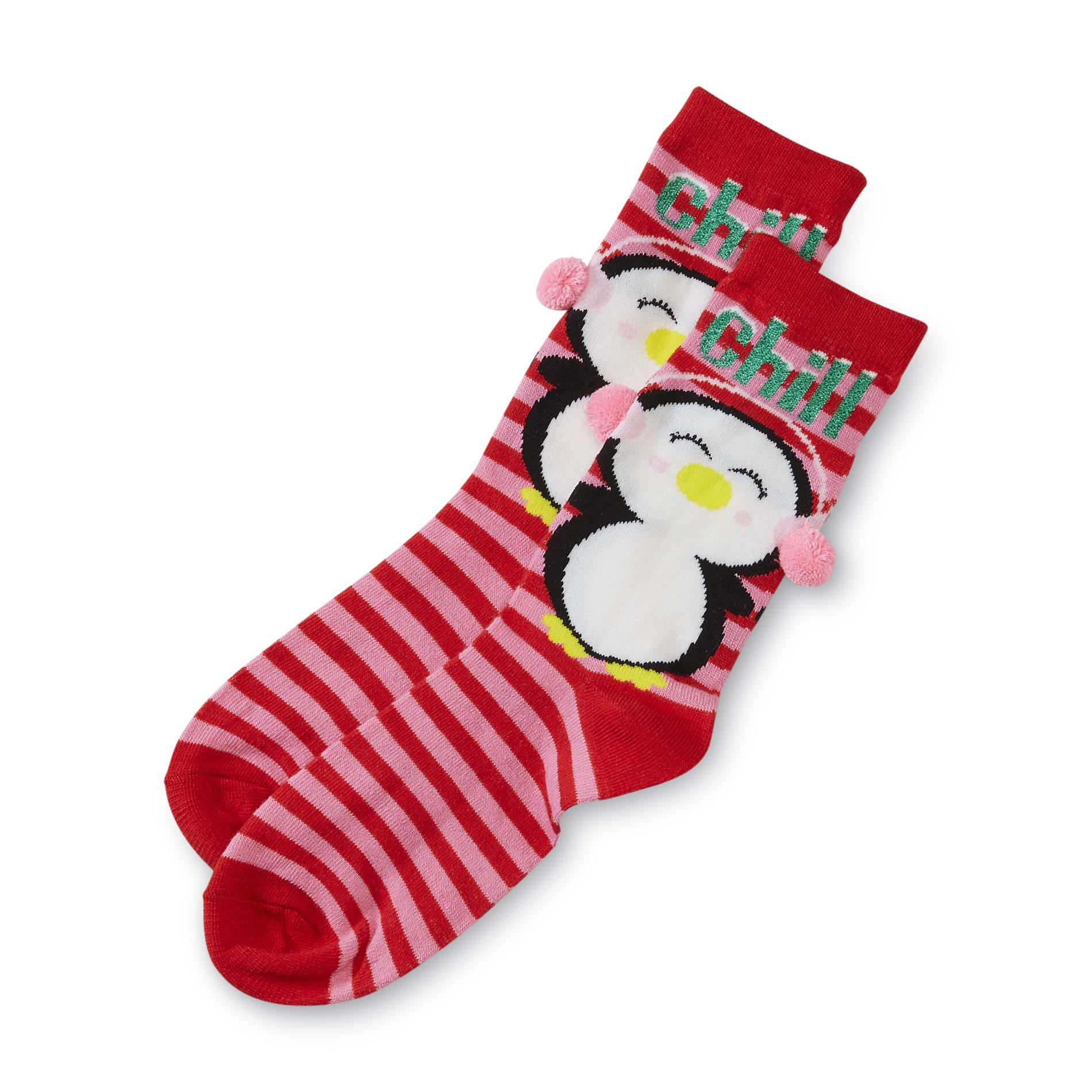 Joe Boxer Women's Christmas Crew Socks - Penguin