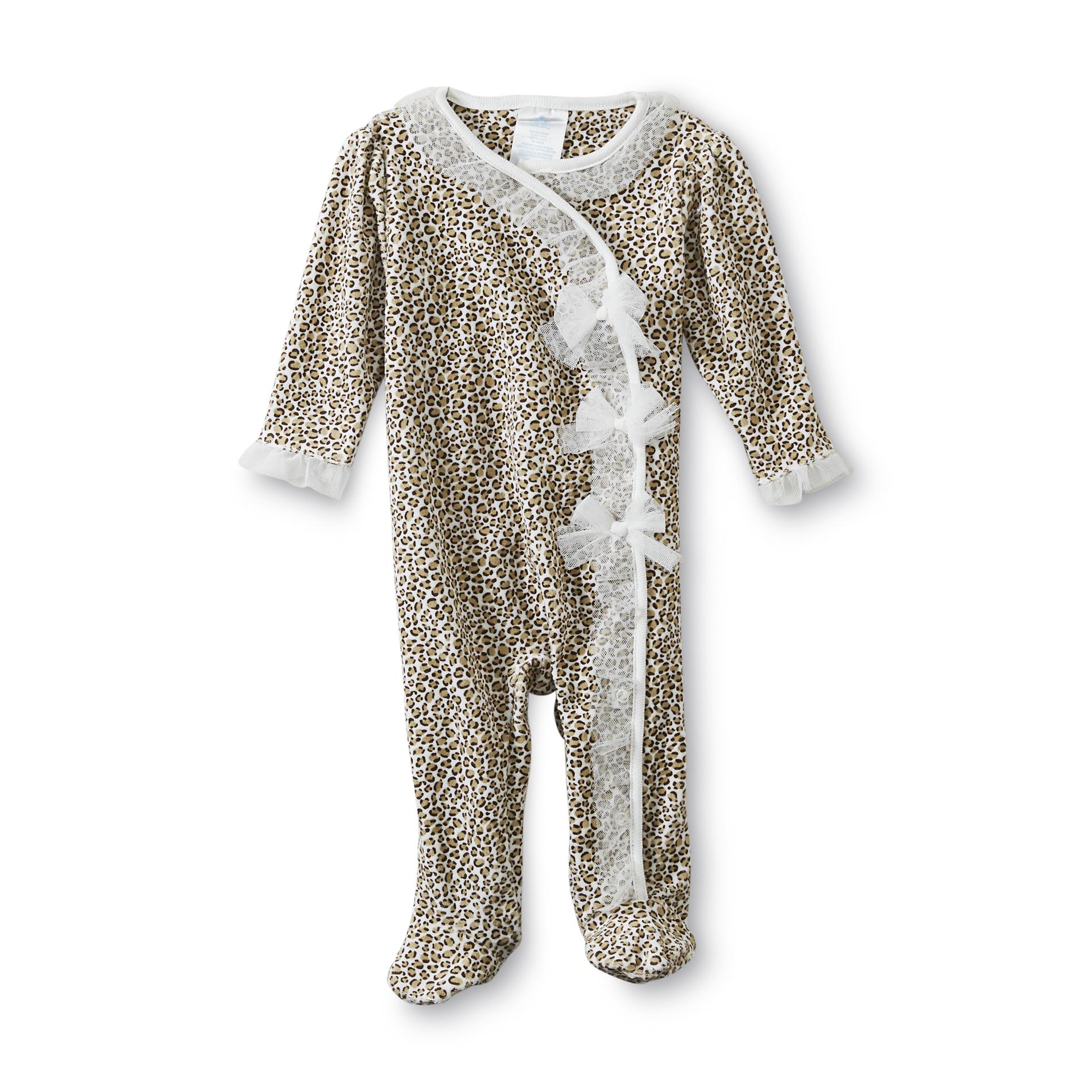 Small Wonders Newborn Girl's Velour Sleeper Pajamas - Leopard Print