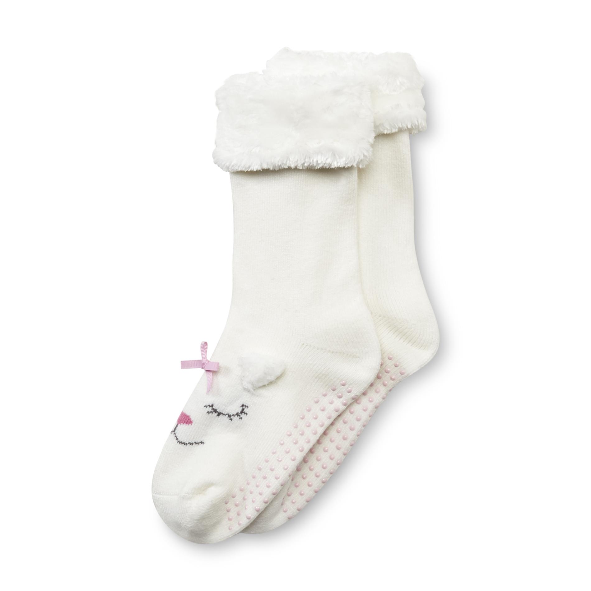 Joe Boxer Women's Faux Fur Cuff Slipper Socks - Cat