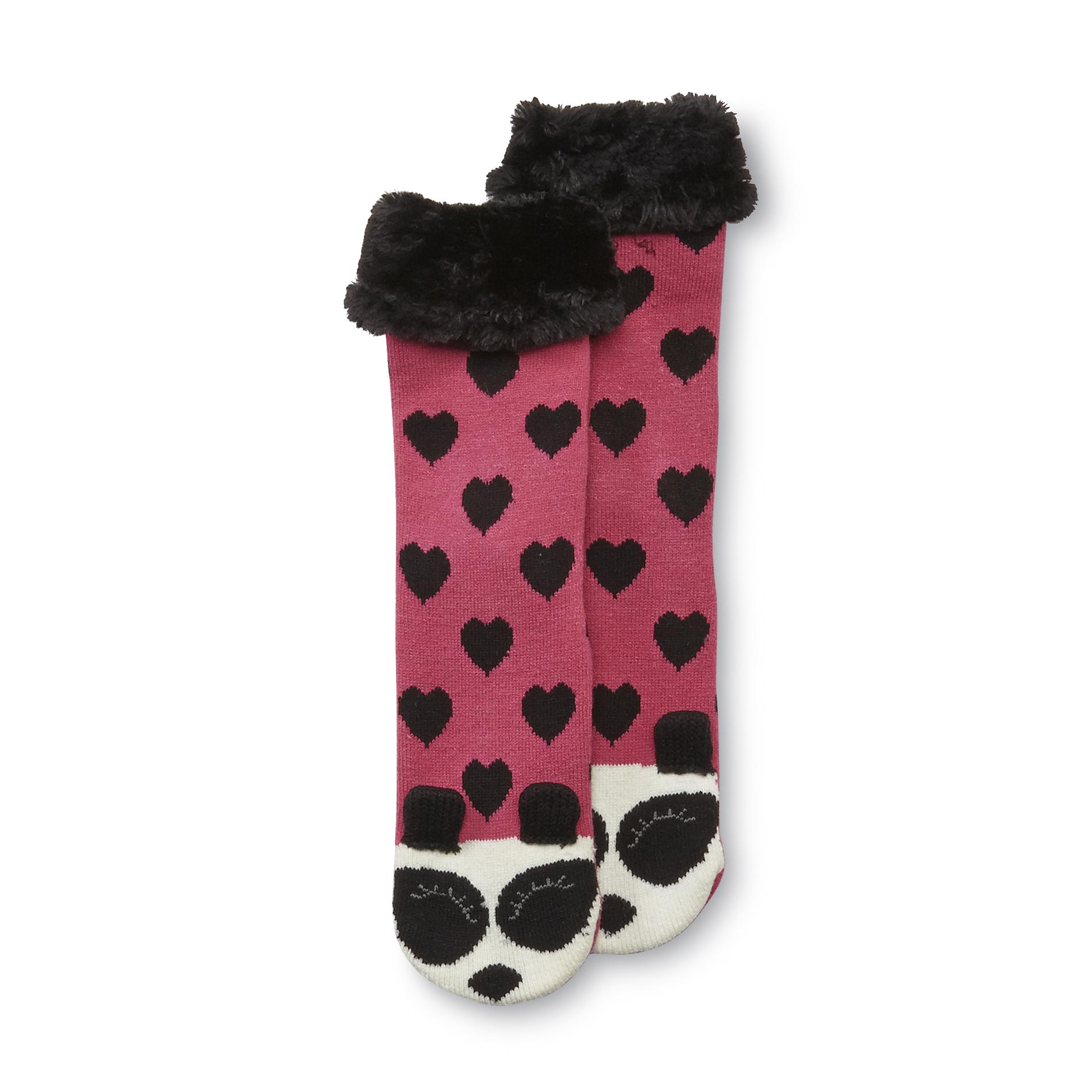 Joe Boxer Women's Faux Fur Cuff Slipper Sock - Panda