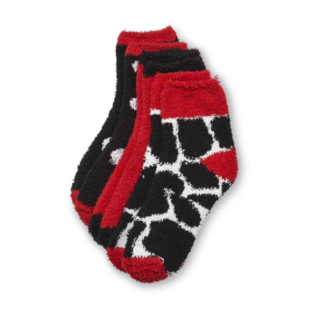 Joe Boxer Women's 3-Pairs Plush Crew Socks - Colorblock  Dot & Animal Print