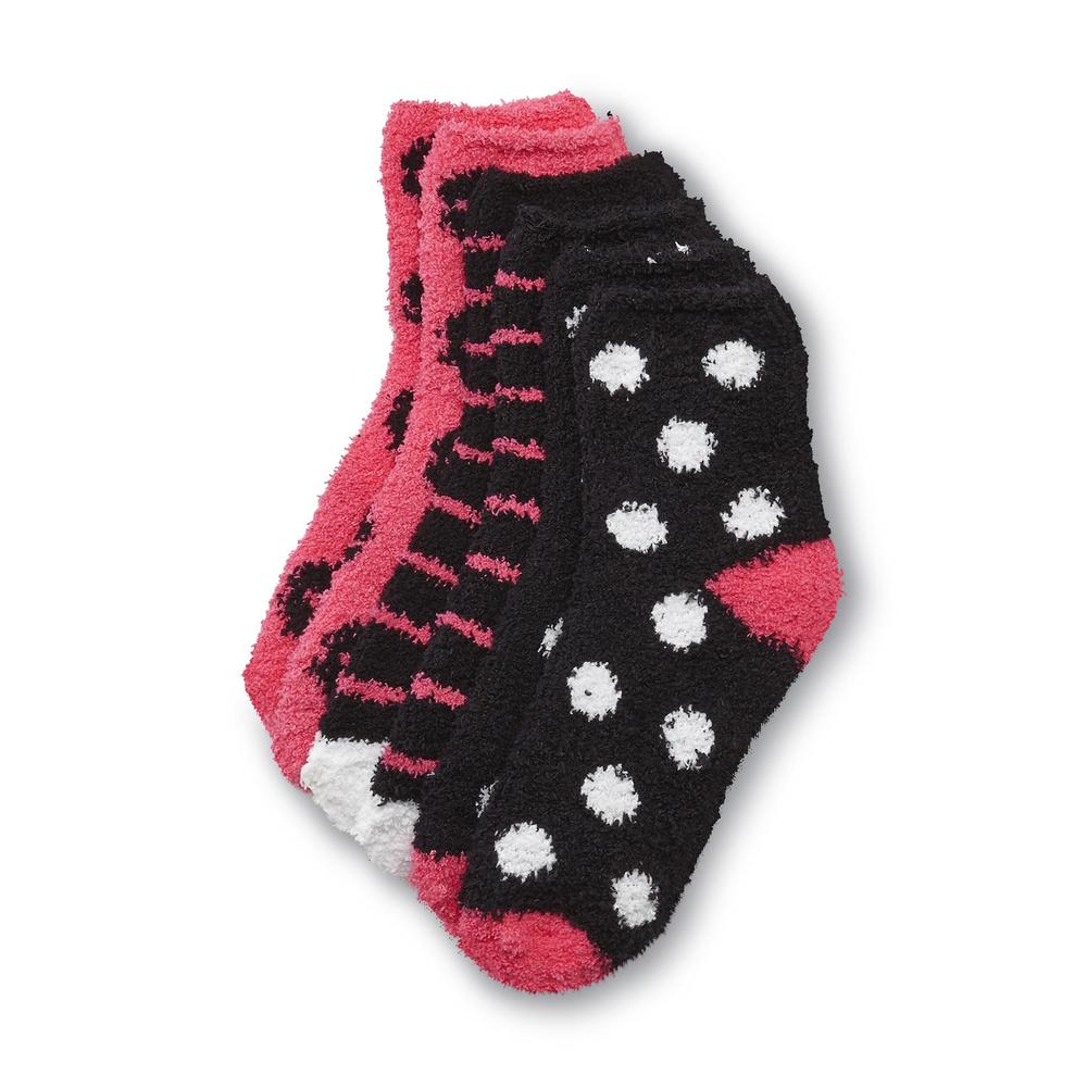 Joe Boxer Women's 3-Pack Plush Crew Socks - Skulls  Dots  Stripes