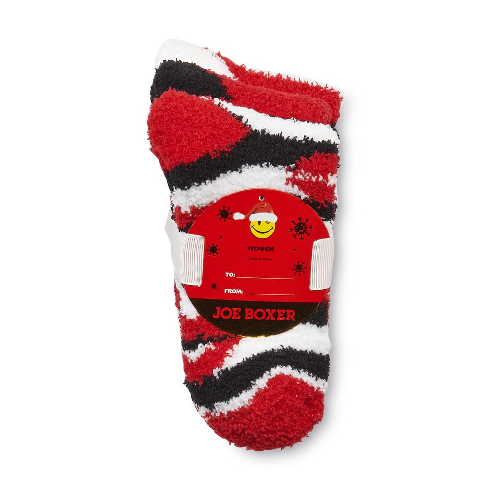 Joe Boxer Women's 3-Pairs Plush Crew Socks - Striped  Colorblock & Lips