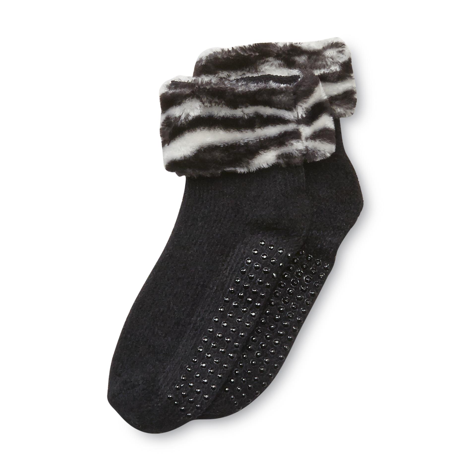 Joe Boxer Women's Chenille Slipper Socks - Zebra Striped